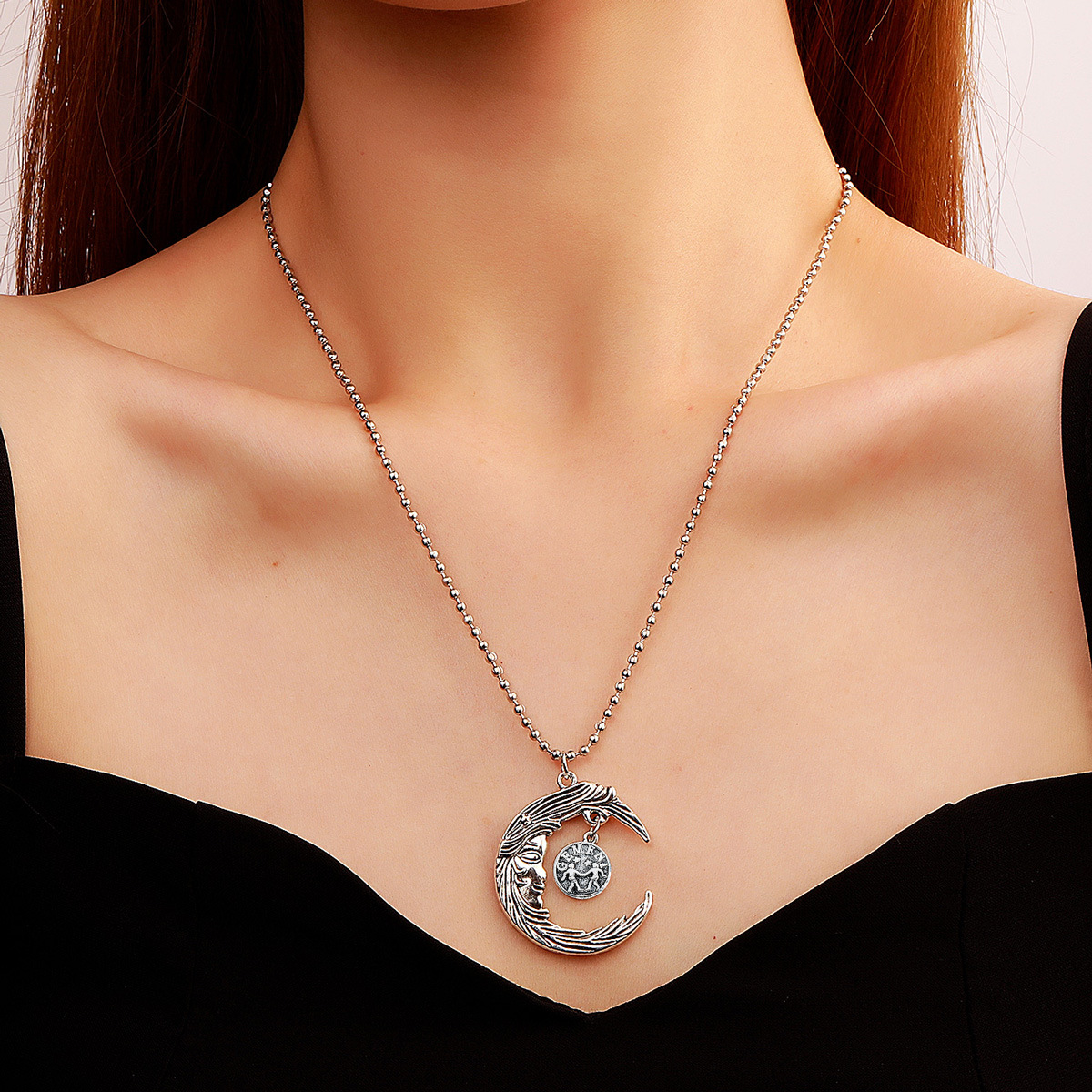 Best Seller in Europe and America New Twelve Constellation Pendant Necklace Simple Alloy Hollow Moon Clavicle Chain Long Sweater Chainpicture3