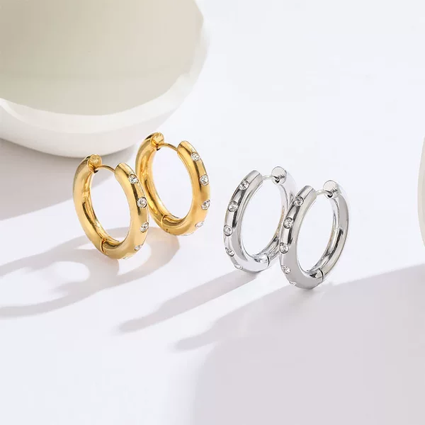 Korean Simple Diamond-Encrusted Titanium Steel Earrings 18K Gold Versatile Niche Design High-End Accessible Luxury Exaggerated Trendy Earrings
