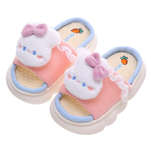 Spring and Autumn Children's Linen Sandals Four Seasons Indoor Household Breathable Girls Parent-child Middle-aged Children Baby Cotton Linen Slippers