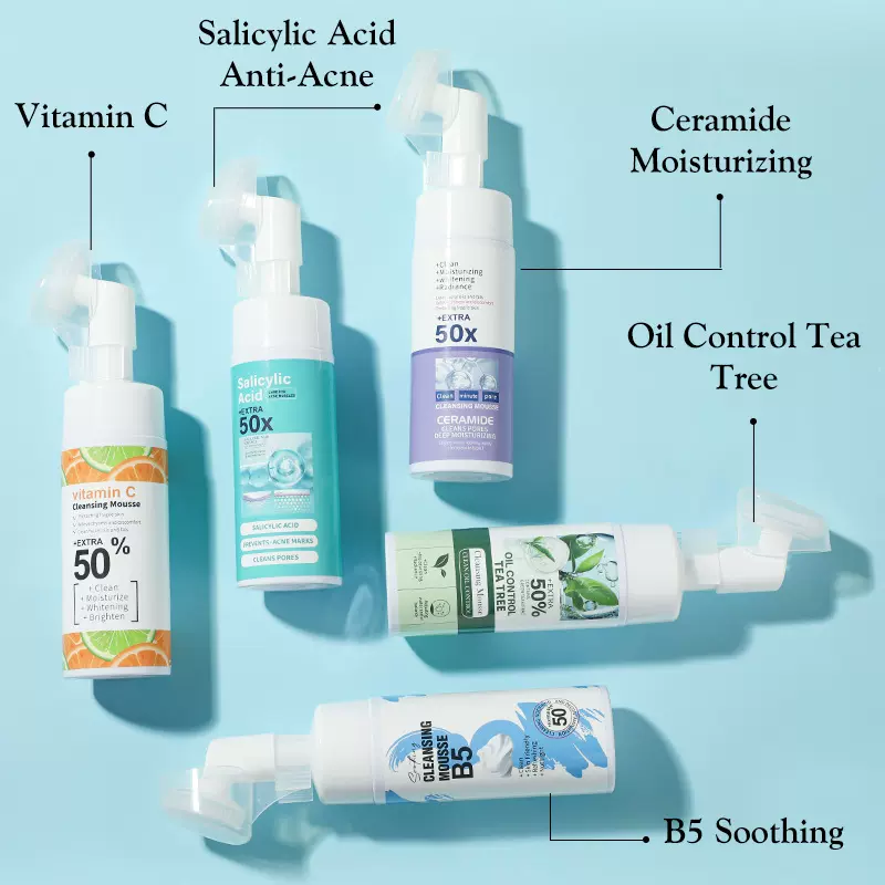 外贸出口英文版洁面慕斯带刷头洗面奶补水保湿紧致护肤品工厂批发