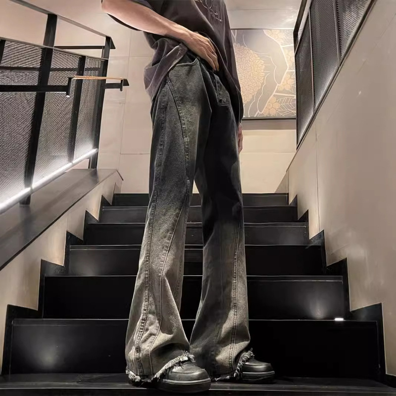 American Style Trendy Brand Gradient Washed Jeans Men's Vibe High Street Slim-fit Ruffian Handsome Fried Street Wide-leg Micro-flared Pants American Style Trendy Brand Gradient Washed Jeans Men's Vibe High Street Slim-fit Ruffian Handsome Fried Street Wide-leg Micro-flared Pants