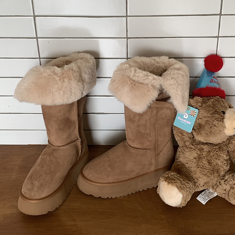 現物秒発 ~ 東北ベルベット2024冬に雪地靴を履いている女性の厚い底は痩せていて膝ブーツを通すことができない