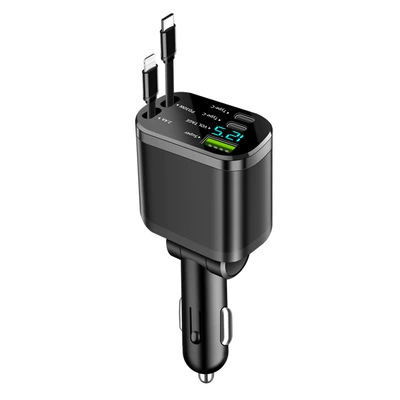 Digital display car charger telescopic line car charger PD car fast charging super fast charging five-in-one cigarette lighter cross-border (Mobil şarj cihazları) - 70-off-stacks-of-m4-pingguotype-c-stretch-cable-pdsuper-fast-charging-with-packaging