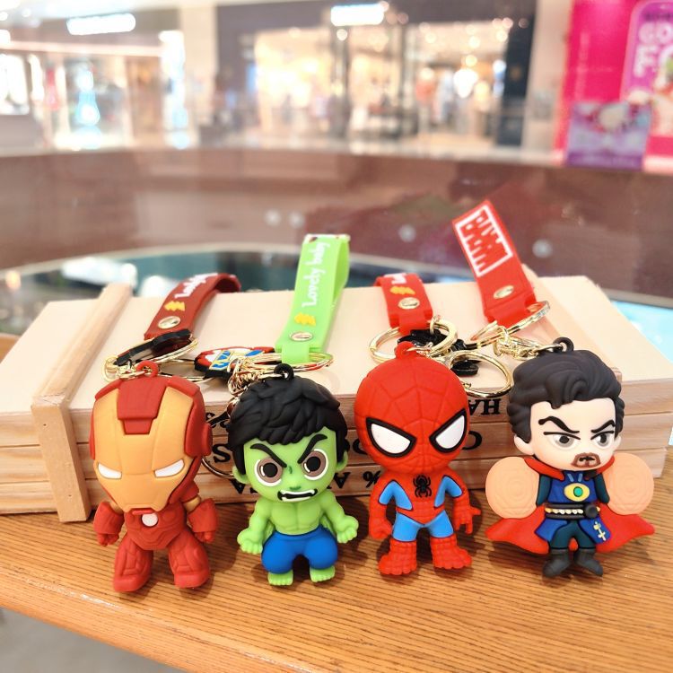 Creative Spiderman PVC Keychain Cartoon Iron Man Doll Keychain Bag Pendant Small Gift Wholesale