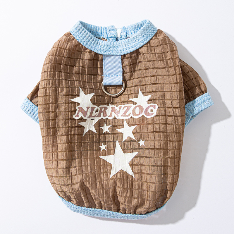 2025 primavera y verano perro delgado chaleco a rayas transpirable gato tirantes de dos patas lindo ropa de perro de peluche