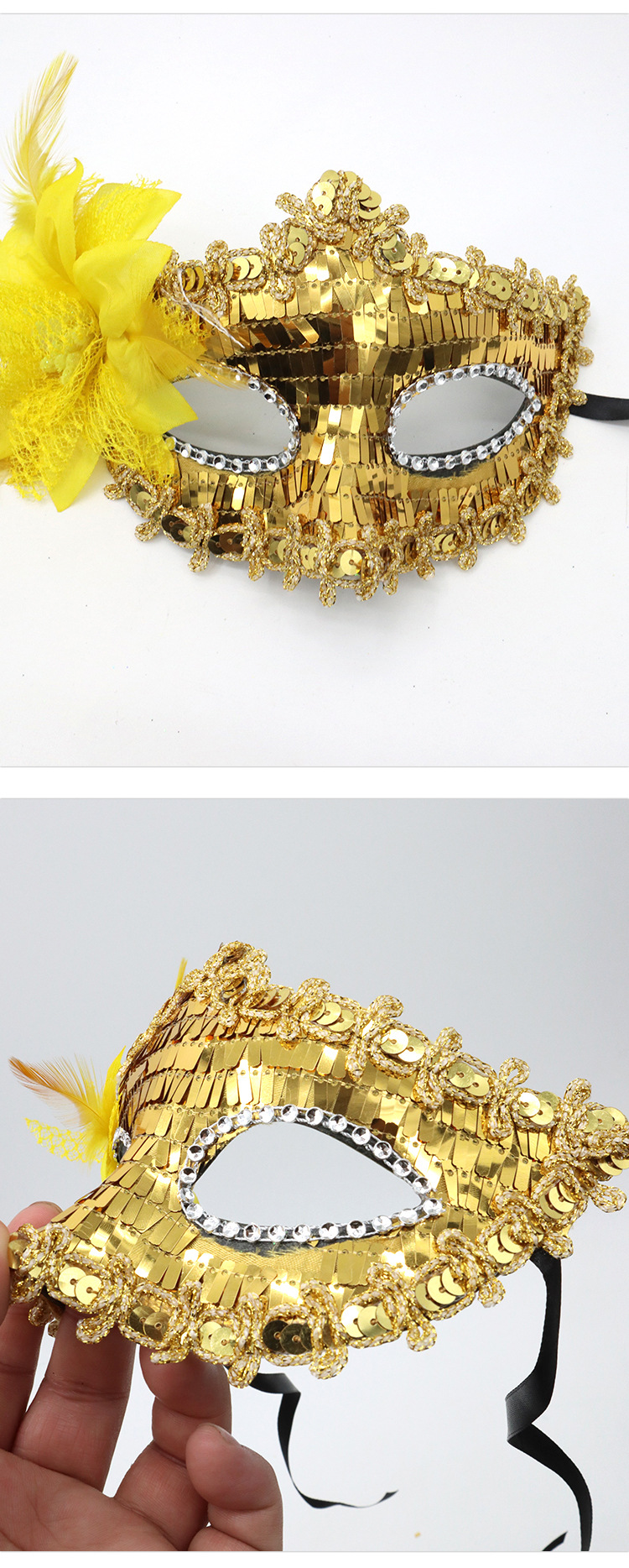 Halloween Cosplay masquerade props side flower sequin half face mask mask princess role sexy eye mask_voghion.com