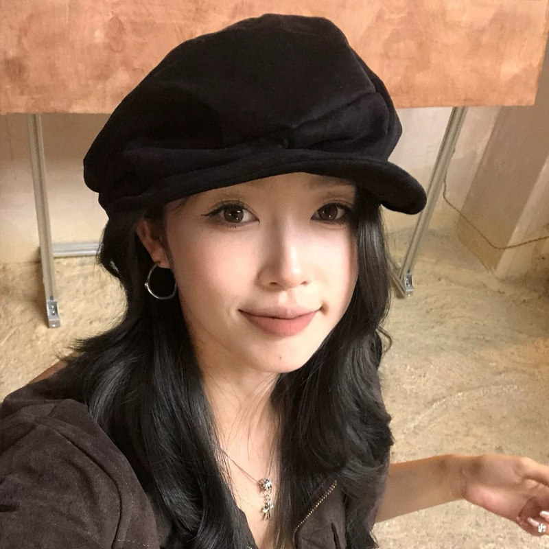 复古麂皮绒褶皱贝壳帽秋冬韩系小众艺术家贝雷帽文艺显脸小报童帽|undefined