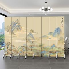 千里江山図パーティションスクリーンオフィス折りたたみ式ティールームホテル中国風風景画スクリーンパーティションリビングルーム