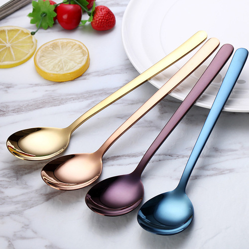 304 stainless steel Korean spoon household tableware spoon creative golden long handle stirring spoon eating and drinking spoon