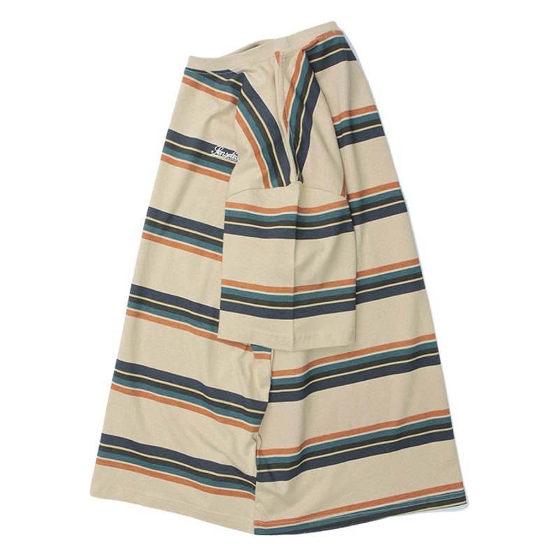 2021 verano nueva camiseta de manga corta impresa a rayas simple marca de moda para hombre Camiseta de cuello redondo de pareja suelta