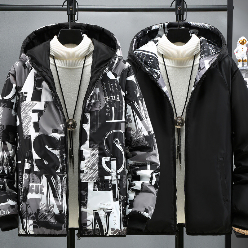 Reversible Jacket Men's Autumn and Winter Cotton Thickened Reversible Jacket Winter Trendy Versatile Student Printed Jacket Reversible Jacket Men's Autumn and Winter Cotton Thickened Reversible Jacket Winter Trendy Versatile Student Printed Jacket