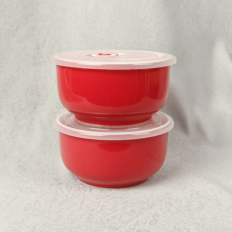 Cerámica vieja caja de almuerzo de cumpleaños, tazón de fiesta, tazón de regalo rojo, agradecimiento, tazón de preservación con cubierta, microondas