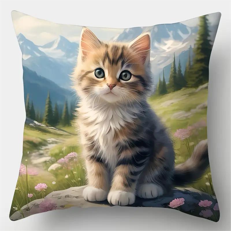80g Weight Pillow Cases Home Textiles & Decor Type Polyester Material Cat Pattern Cute Style Cute Cat Polyester Pillow Cases Couch & Sofa Decor 1
