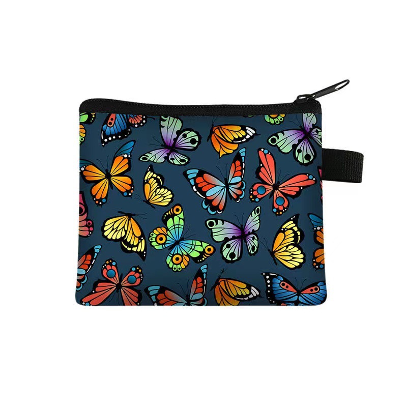 Nuevo monedero con estampado de mariposa para niños, bolso de tarjeta portátil para estudiantes, bolso de almacenamiento con llave de moneda, embrague de poliéster