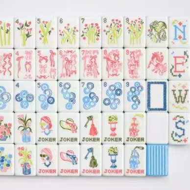 (Wholesale in Stock) American-Style Mahjong Tiles, Acrylic, Number 36, Blue Bow Design, for Home Use and Gift-Giving, Hand-Crafted Mahjong