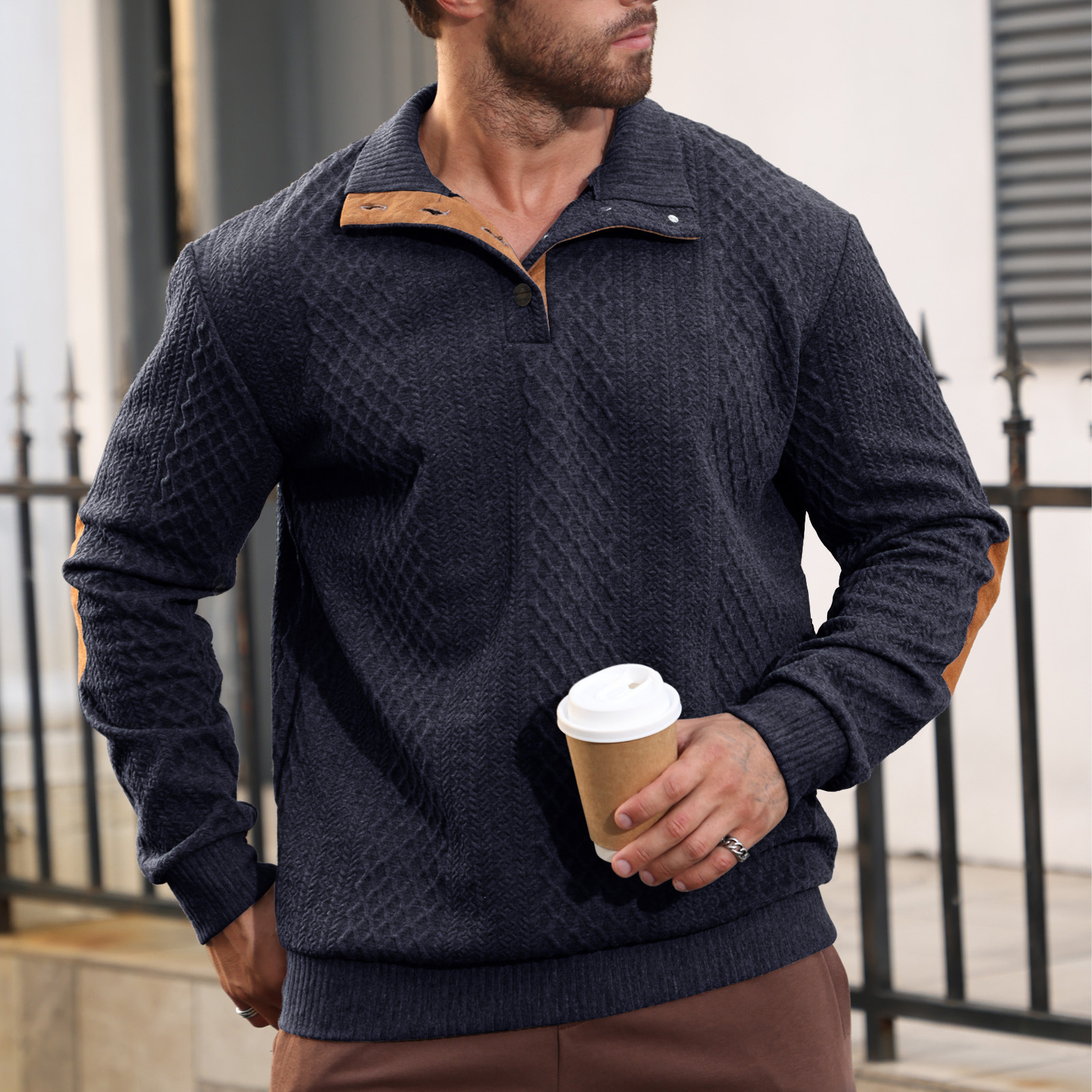 Sudadera de punto jacquard para hombre, estilo europeo y americano, para otoño e invierno, talla europea 5XL, informal, para exteriores, con cuello alto y manga larga