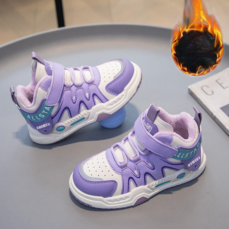 Boys and girls' Velcro running shoes with winter thickening_voghion.com