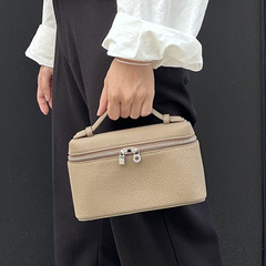 2024新款韓國風街頭潮流荔枝紋理真皮女士斜挎單肩手拎飯盒方形包