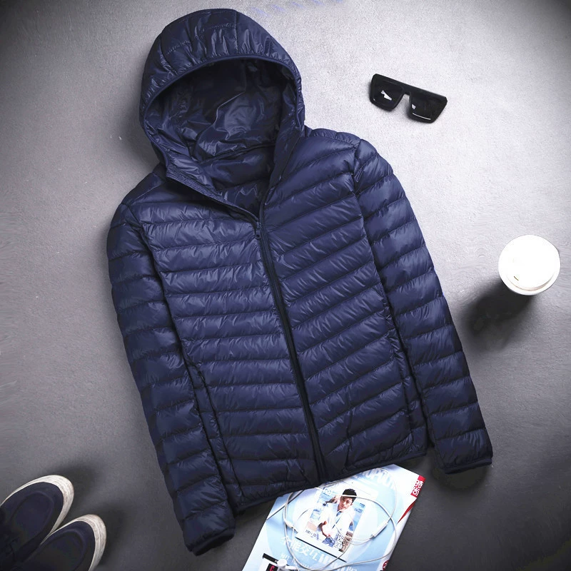 Несезонная легкая пуховая куртка с хлопковой подкладкой, Мужская короткая куртка большого размера с вертикальным воротником, Молодежная тонкая приталенная мужская куртка