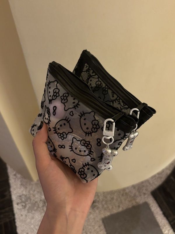 透明网纱kitty化妆包便携外出补妆包收纳旅行实用零钱包耳机包女|undefined
