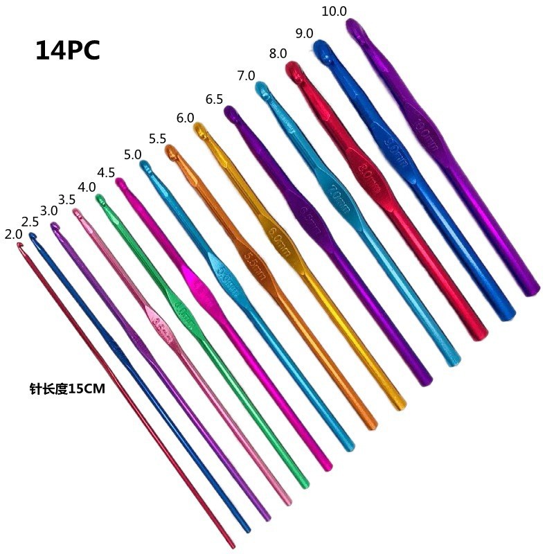 Set de ganchillo metálico 22 piezas, funda de cuero, color aluminio, tejido a ganchillo, 100 uds disponibles