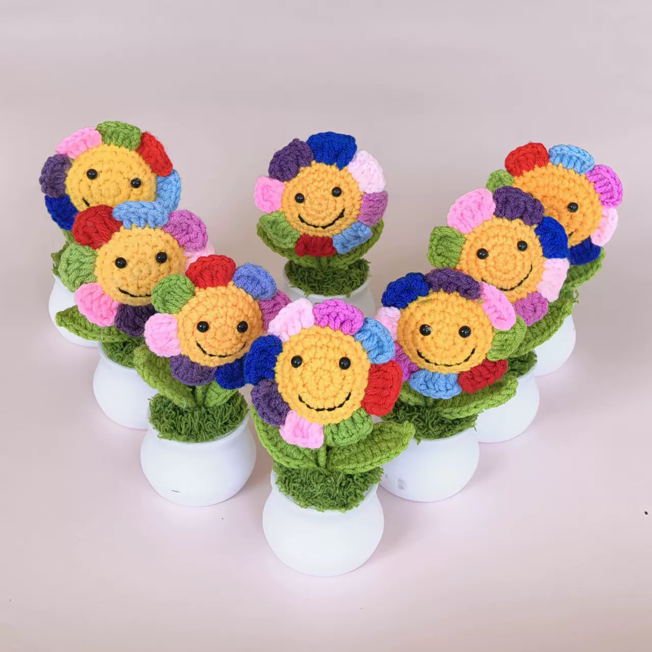 成品手工毛线编织太阳花盆栽向日葵仿真花车载摆件教师礼物批发