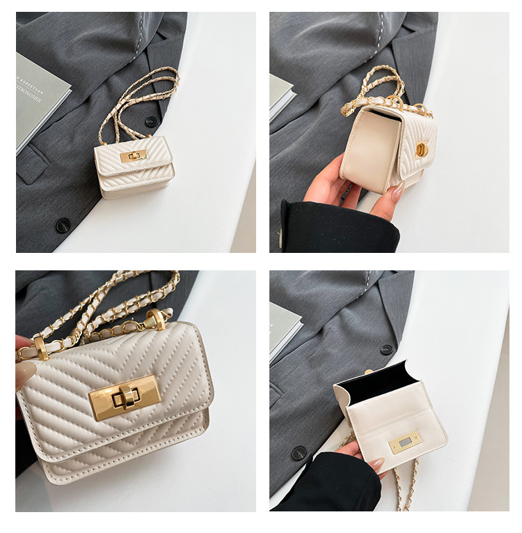 Flip Cover Closure Type Women's Pu Leather Chevron Streetwear Sewing Thread Square Flip Cover Square Bag