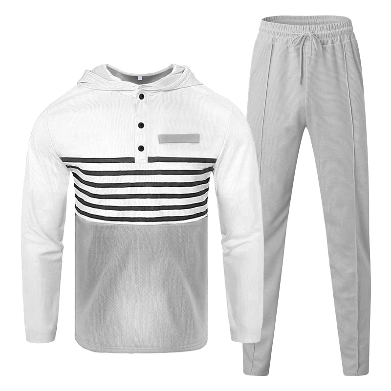 "Men's Waffle-Knit Hoodie & Jogger Set - Striped Casual Loungewear (S-3XL)"_voghion.com
