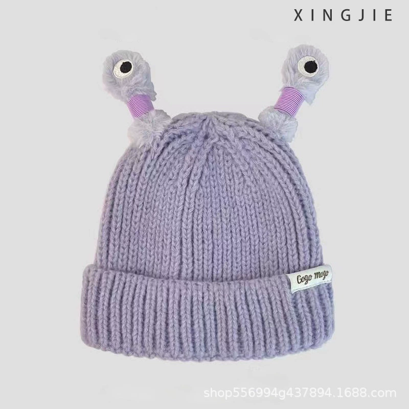  cartoon knitted woolen children's demi-season monster, funny keep warm knitted hat, family style