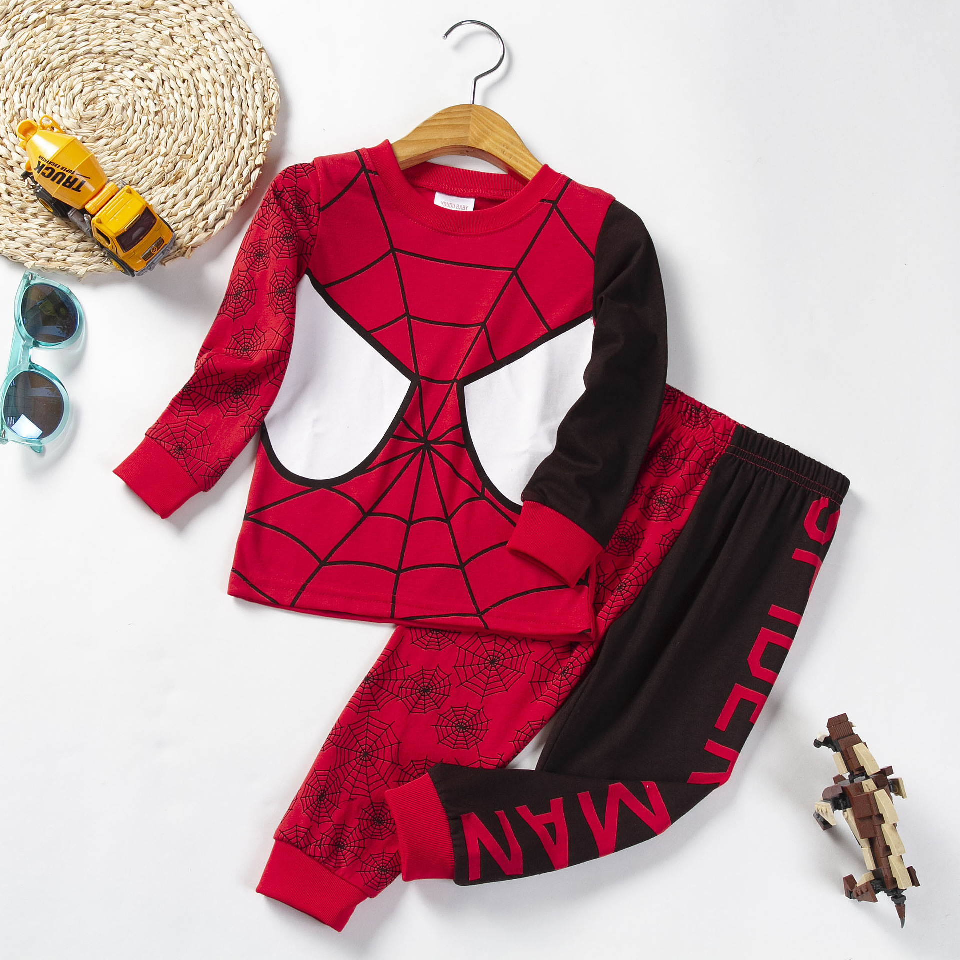 Primavera, Otoño e Invierno Pijama de algodón para niños de manga larga traje de dibujos animados para niños bebé homewear Spider-Man Captain America