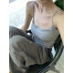 American Style Spice Girl Gray Camisole Women's Belt Chest Pad Spring and Summer Outer Wear Beautiful Back Base Inner Sleeveless Short Top