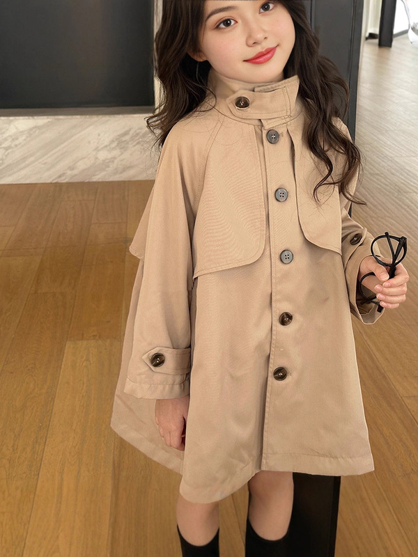 女童风衣2025新款秋款儿童洋气英伦风外套女孩百搭宽松中长款大衣|undefined