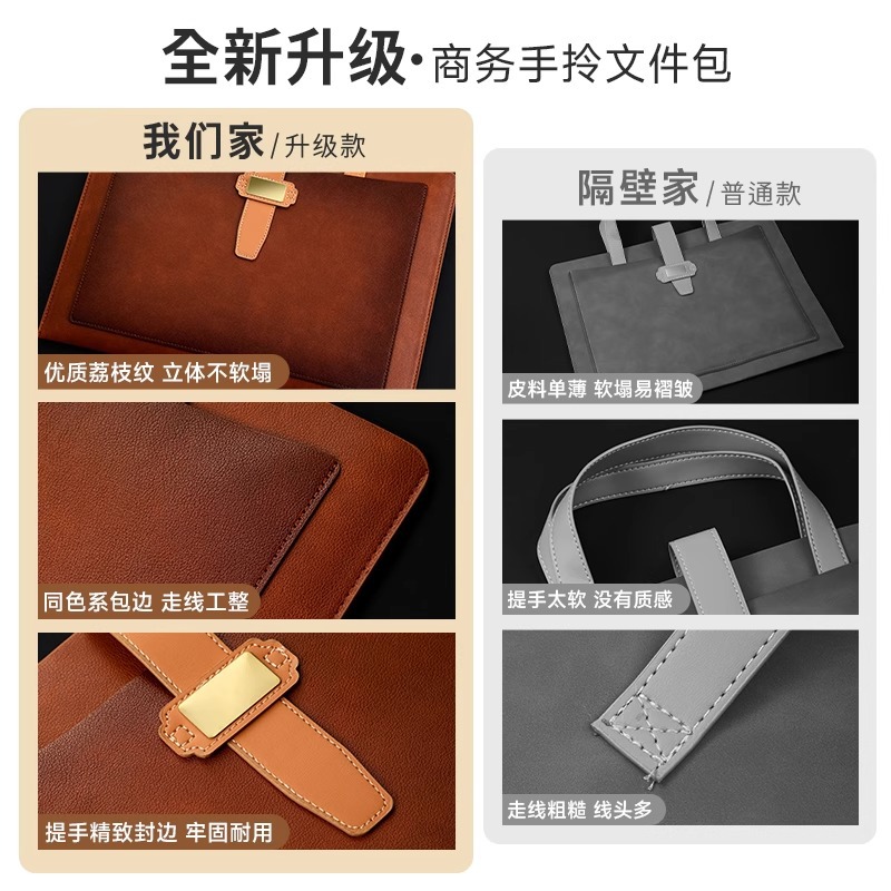 Bolsas de archivos transfronterizas a4 bolsas de archivos portátiles de cuero de negocios bolsas de archivos de contrato bolsas de archivo se pueden imprimir logotipos fijos