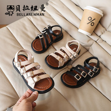 Choice女童金属扣百搭罗马鞋2025夏季新款儿童露趾沙滩鞋大童凉鞋