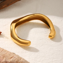跨境欧美不规则几何光面扭曲开口不锈钢手镯个性小众手环夸张气质