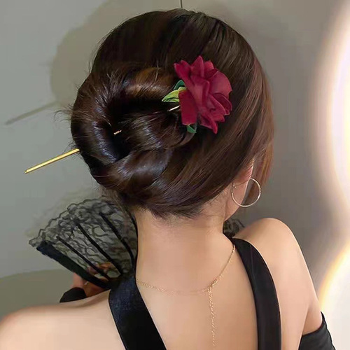 Red Rose New Chinese Hairpin Bridal Hairpin  New Hairpin Hanfu Hairpin Ancient Style Hair Accessories for Women