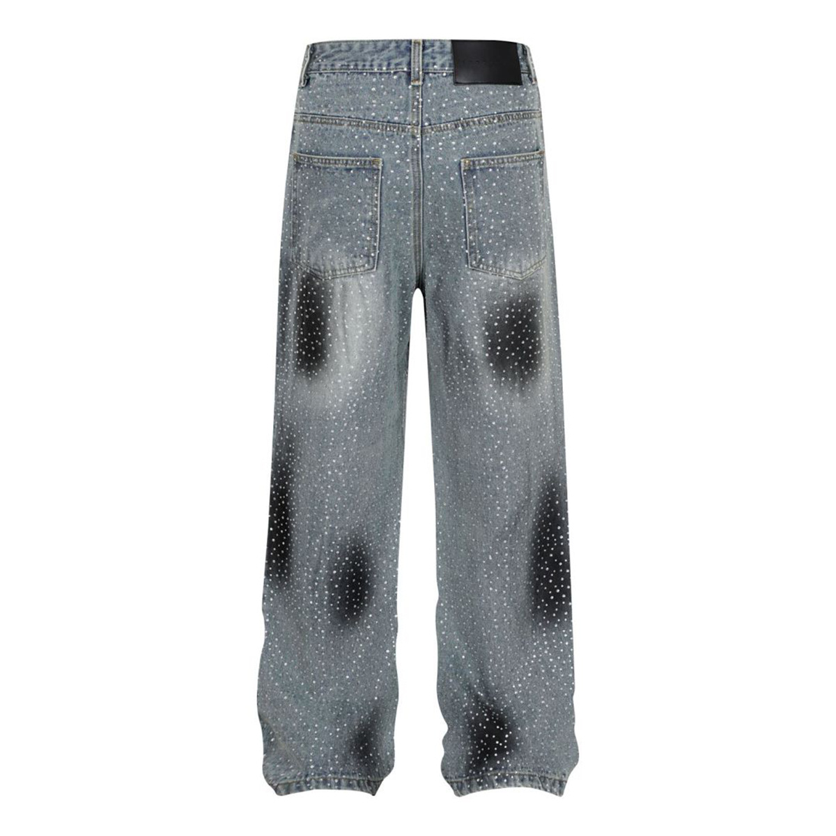 Retro American Chinese Style Couple Jeans Loose Wide Leg Floor Length Trousers With Rhinestones And Sparkles For Men Spring Autumn_mkmklike.com