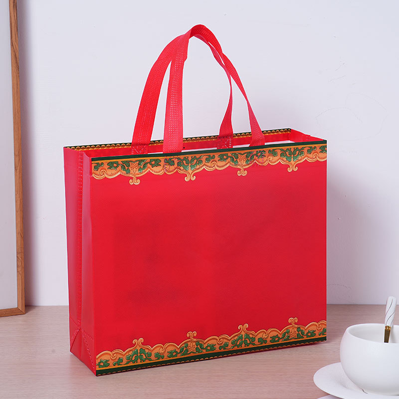 China película roja engrosada no tejida bolsa de boda regalo de compras tabaco y alcohol dulces de boda bolsa de regalo LOGO personalizado