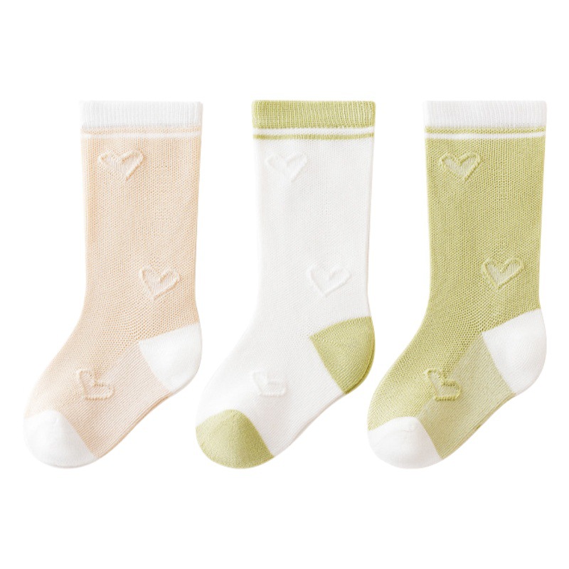Calcetines largos para bebé, malla fina, con bloques de color, estilo coreano, unisex, calcetines hasta la pantorrilla para recién nacidos y niños pequeños.