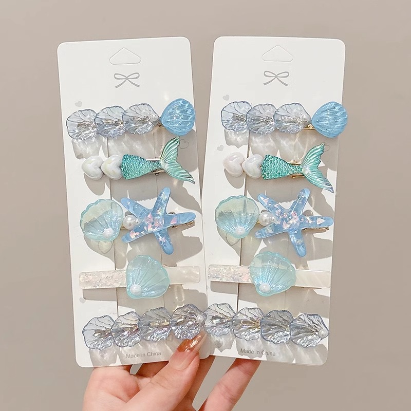 Estrella de mar chica flequillo pinza de concha pinza para el cabello accesorios para el cabello horquilla en la parte posterior de la cabeza, cabello roto de perlas, clip lateral para el cabello, clip de pico de pato
