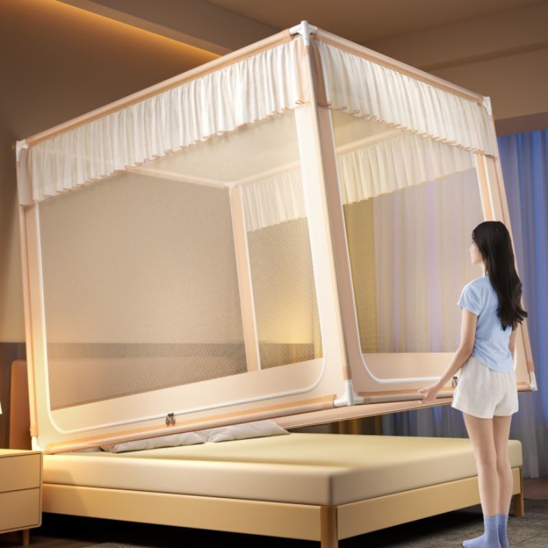 Anti-Fall Mosquito Net 2025 New Model for Home Bedroom, No Installation Needed, Mongolian Yurt Full Bottom, Prevents Baby from Falling Out of Bed, Full Bottom Thickened