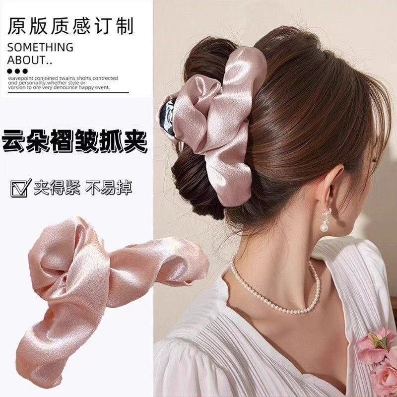 新作レトロ韓国風布製リボン三角ヘアクリップ、女性用大型ヘアクリップ、後頭部の髪量が多い方用シャーククリップ|undefined