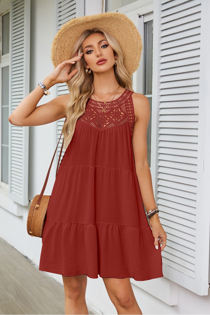 Women's Regular Dress Simple Style Halter Neck Lace Sleeveless Solid Color Knee-Length Holiday Daily display picture 26