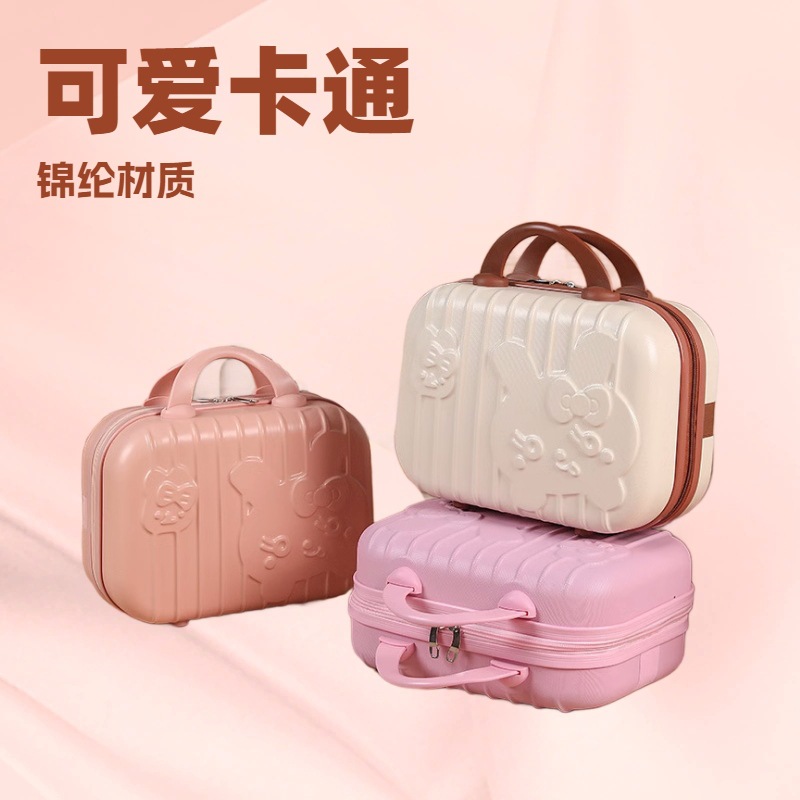 Maleta de conejito lindo de dibujos animados 3D 14 pulgadas color caramelo bolsa de cosméticos rojo mano equipaje portátil