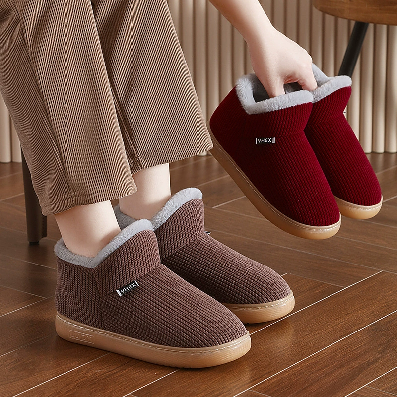 Зимние теплые хлопчатобумажные тапочки каблуки для мужчин и женщин толстые подошвы нескользящие внутри и снаружи.