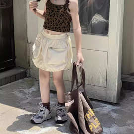 瑜瑜公主 女童拉链口袋抽绳工装半身裙短裙 儿童时髦甜辣裙裤