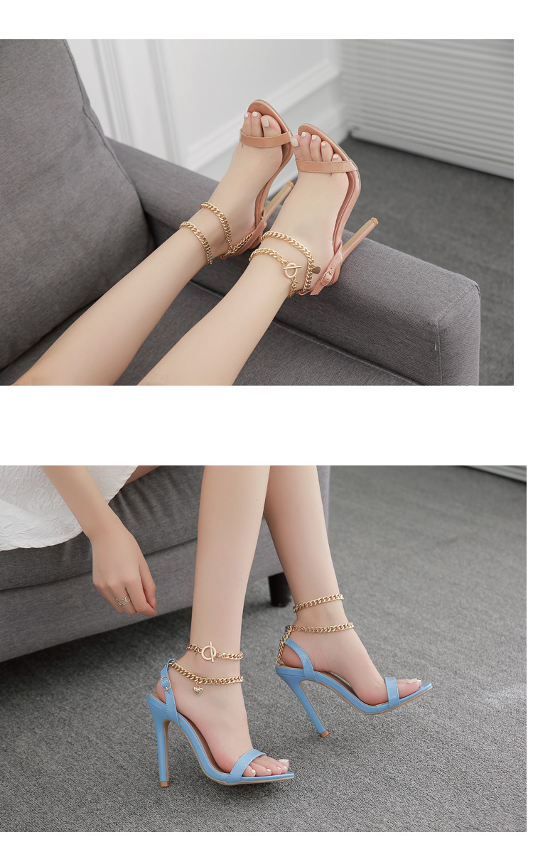 Metal Chain Horizontal Strap Stiletto Sandals NSSO82274