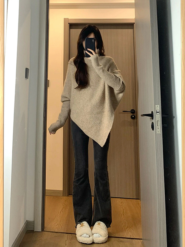 慵懒风不规则设计感高领毛衣女秋装2025年新款显瘦时尚感软糯上衣|undefined