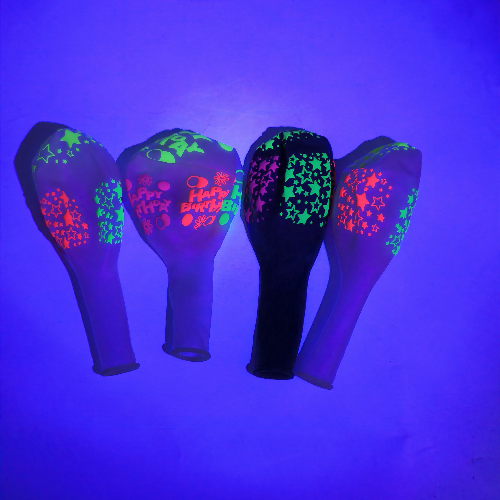 Globo fluorescente transparente luminoso de 12 pulgadas, globo de impresión, puesto de empuje, fiesta de cumpleaños, globo luminoso estrellado