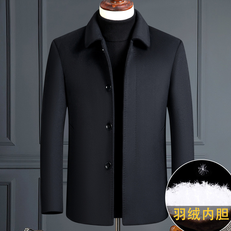 Autumn and Winter short cashmere coat men's down liner thickened woolen jacket for middle-aged and elderly dad men